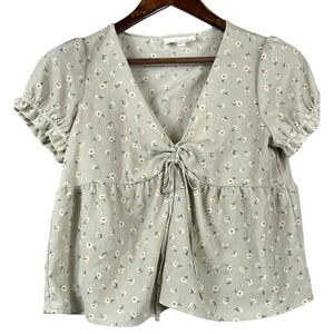 Pink Rose Womens Small Floral Peplum Empire Waist Puff Sleeve Cottagecore Blouse